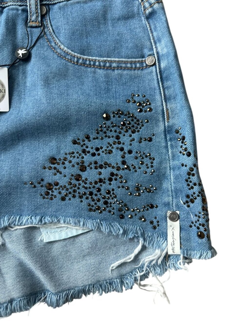 ONE TEASPOON Crystal Rocks Swarovski Collab Denim Shorts Sz 28 NEW - Picture 6 of 9